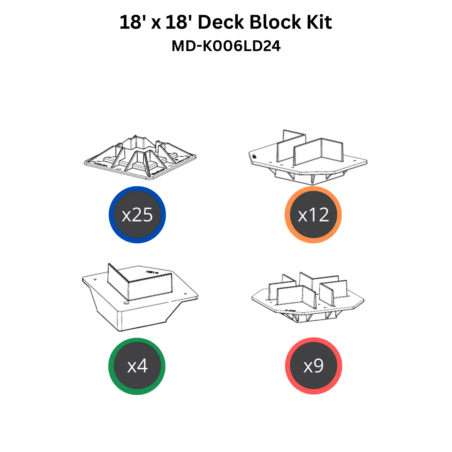 Mecadeck™ heavy duty deck block kit for decks up to 18' x 18' Mecadeck